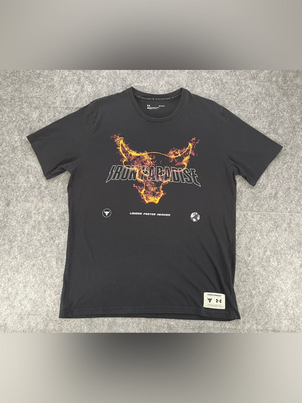 Under Armour Project Rock T Shirt Mens Large L Black Iron Paradise Disruption